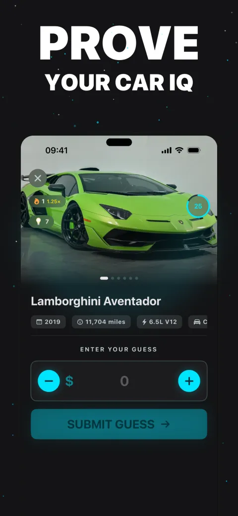 ValuX promotional screenshot: Prove your car IQ