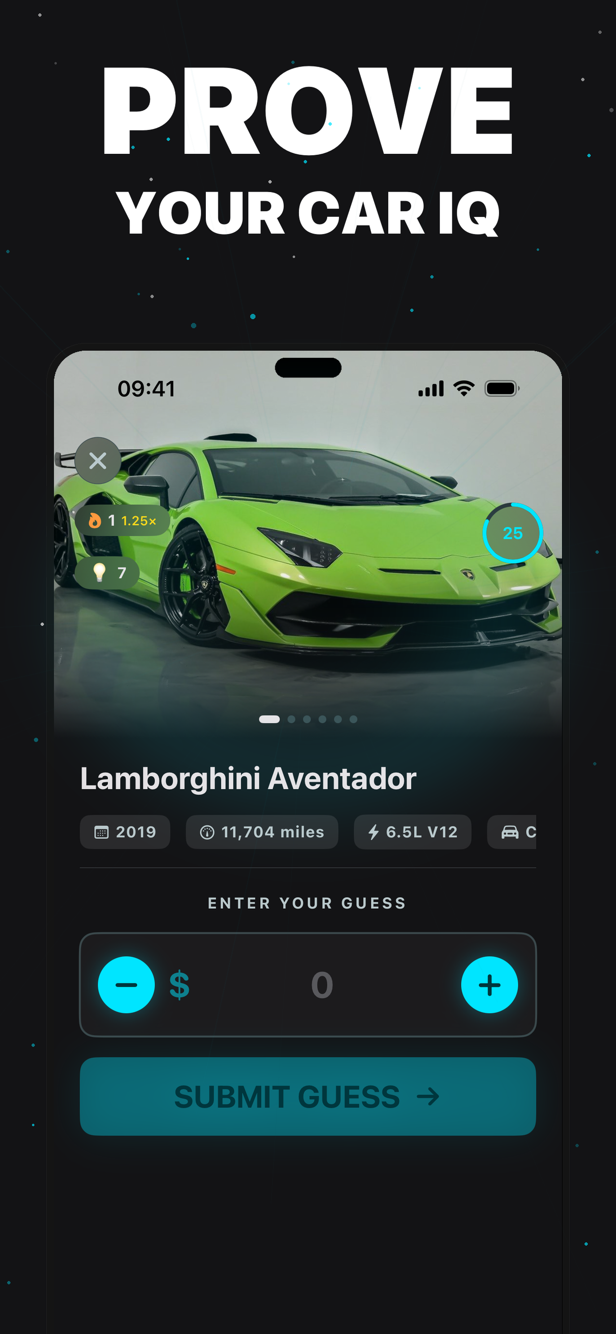 ValuX promotional screenshot: Prove your car IQ